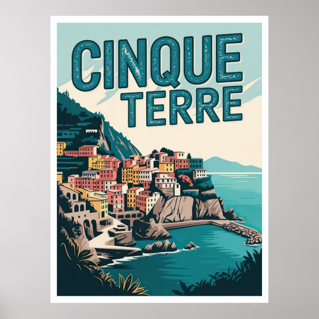 Affiche Retro Cinque Terre Randonnée Design Cadeau (Devant)