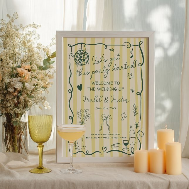 Affiche Retro Citrus Yellow Hand drawn Wedding Welcome (Retro Citrus Yellow Hand drawn Wedding Welcome Poster)