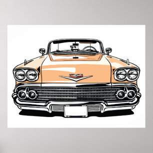 Affiche Rétro Classique Cabriolet Avant Pop Art