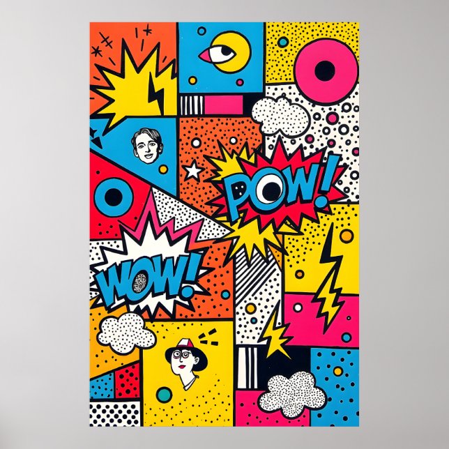 Affiche Retro Comic Book POW WOW - Moderne Pop Art Abstrai (Devant)