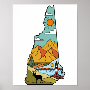 Affiche Retro Concord New Hampshire White Mountain