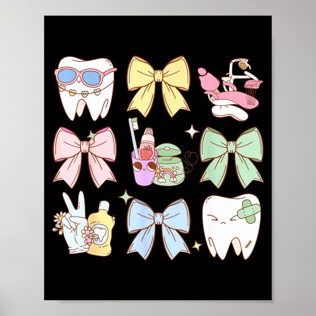 Affiche Retro Coquette Bow Dental Hygienist Teeth Dentist  (Devant)