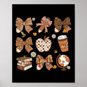 Affiche Retro Coquette Bow enseignant livre de café Thanks