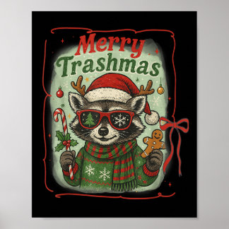 Affiche Retro Coquette Merry Trashmas Raccoon Christmas Cu