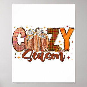 Affiche Retro Cosy Season Citrouille Bow Tis The Season Me
