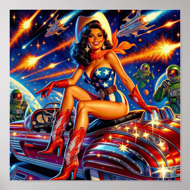 Affiche Retro Cowgirl Pin-Up (Devant)