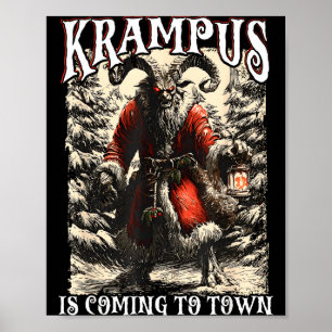 Affiche Retro Creepmas Krampus Arrive En Ville Humour Noir