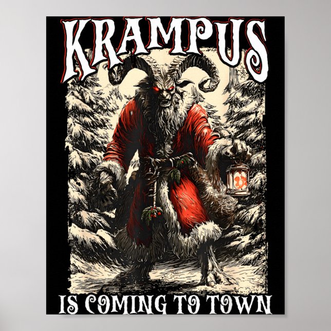 Affiche Retro Creepmas Krampus Arrive En Ville Humour Noir (Devant)