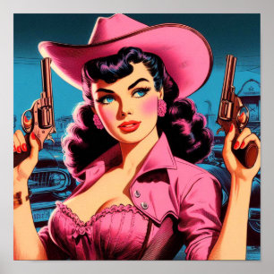 Affiche Retro Cute Cowgirl