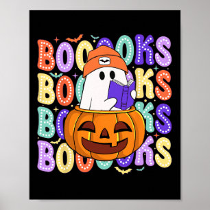 Affiche Retro Cute Ghost Enseignant Halloween Librairie Li