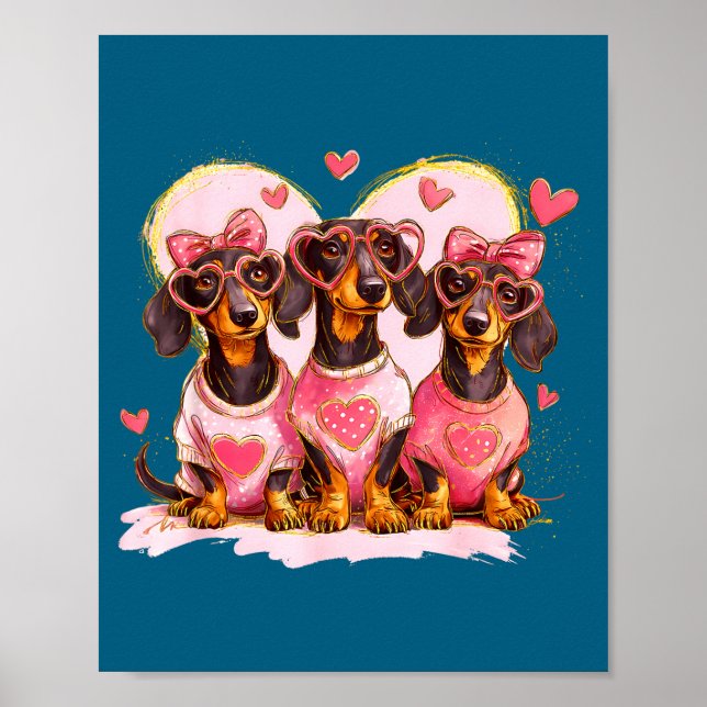 Affiche Retro Dachshund With Heart Sungles Valentine's Day (Devant)