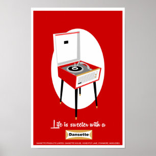 Affiche Retro Dansette rouge lecteur de disques Pop Art po