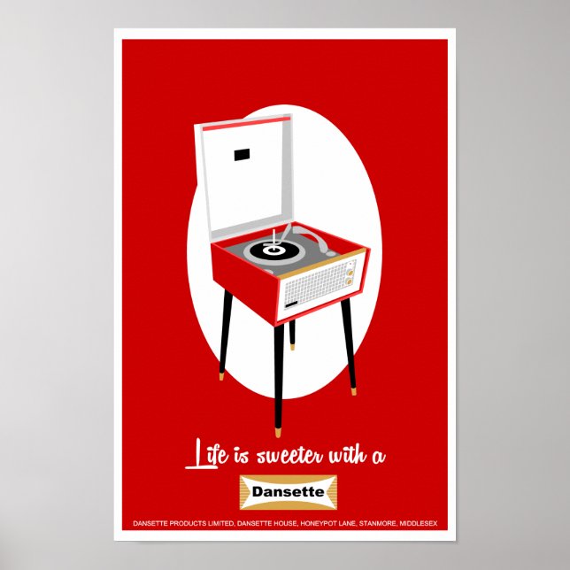 Affiche Retro Dansette rouge lecteur de disques Pop Art po (Devant)