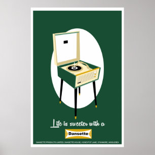 Affiche Retro Dansette verte lecteur de disques Pop Art po