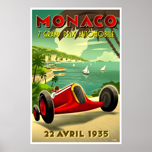 Affiche Rétro d'Art Monaco Course Automobile Voyag (Devant)
