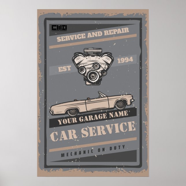 Affiche rétro de garage de service automobile pers (Devant)