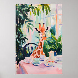 Affiche rétro de girafe, Peinture à l'huile de gir