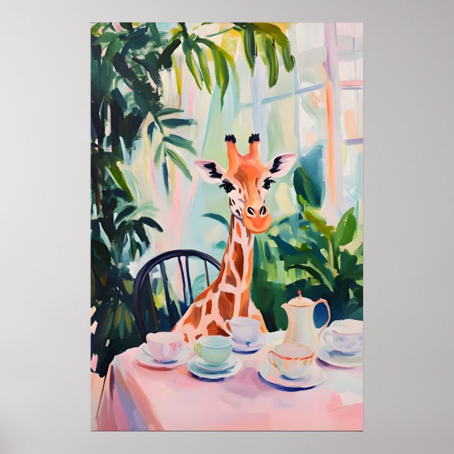 Affiche rétro de girafe, Peinture à l'huile de gir (Devant)