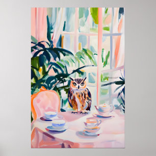 Affiche rétro de hibou, Peinture à l'huile de hibo