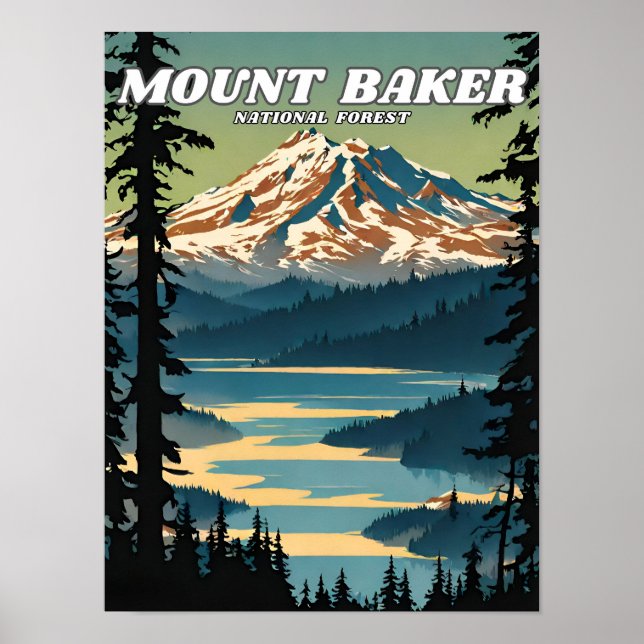 Affiche Rétro de la forêt nationale du Mont Baker (Devant)