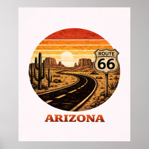 Affiche Rétro de la Route 66 Désert d'Arizona Rayu
