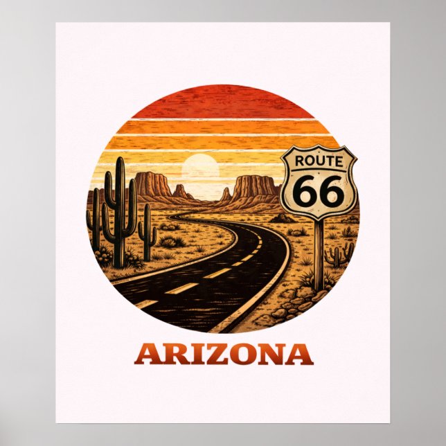 Affiche Rétro de la Route 66 Désert d'Arizona Rayu (Devant)