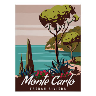 Affiche rétro de Monte-Carlo sur la Côte d'Azur fr