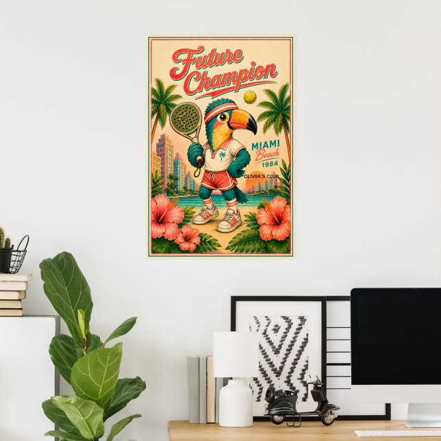 Affiche Rétro de Padel pour Enfants - Futur Champi (Bureau à domicile)