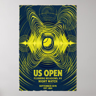 Affiche rétro de tennis, match nocturne de l'US Op