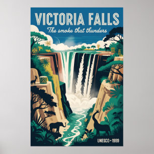 Affiche rétro de voyage Chutes Victoria Zimbabwe