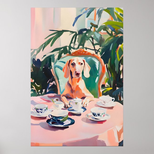 Affiche rétro de Weimaraner, Peinture à l'huile de (Devant)