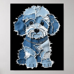 Affiche Retro Denim Chien Patch, Funny Shabby Blue Jean Pu