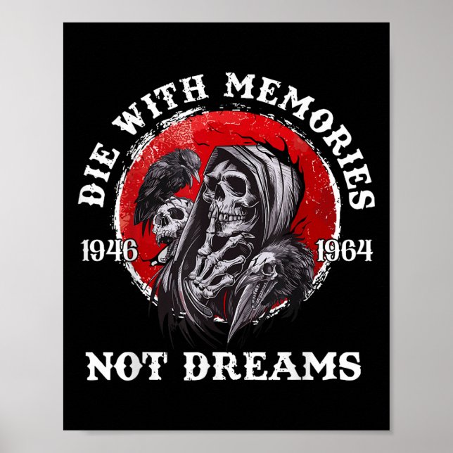 Affiche Retro Die With Memories Skull Not Dreams Motivatio (Devant)