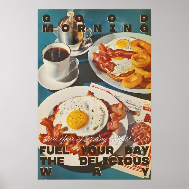 Affiche Retro Diner Breakfast Art Print Bacon, Eggs (Devant)