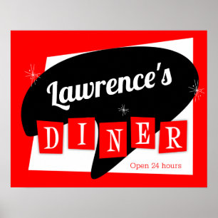 Affiche Retro Diner Red and Black Starburst Custom Kitchen