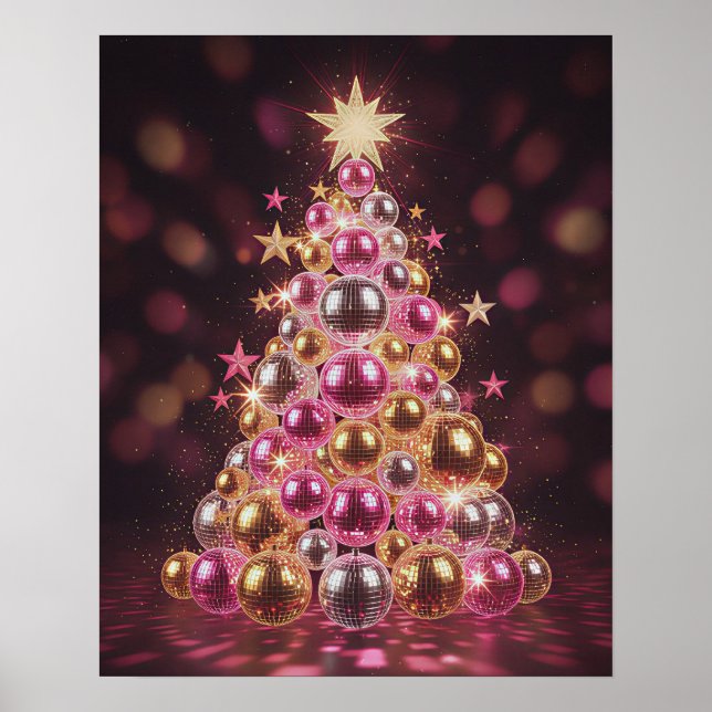 Affiche Retro Disco Christmas Tree Wall Art (Devant)