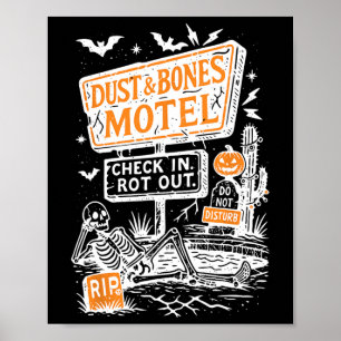 Affiche Retro Drôle Squelette Poussière Et Os Motel Éffray