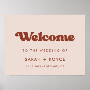 Affiche Retro élégant Peach Pink Bienvenue à notre mariage