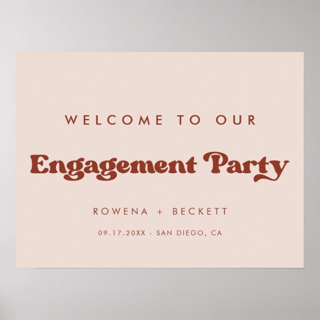 Affiche Retro élégant Peach Pink Engagement bienvenue (Devant)