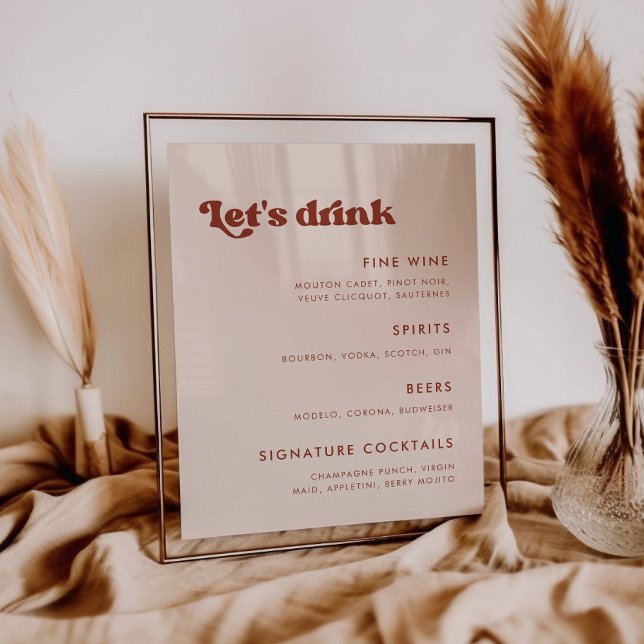 Affiche Retro élégant Peach Pink Mariage Bar menu (Créateur téléchargé)