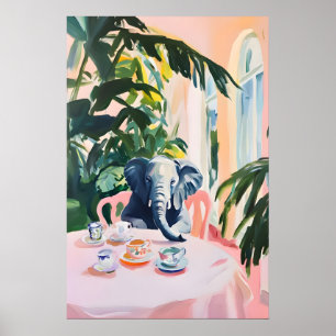 Affiche rétro éléphant, Peinture à l'huile d'éléph