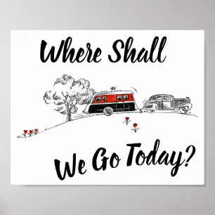Affiche Rétro envie de voyager de voiture de remorque de