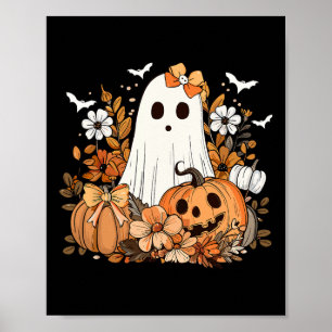 Affiche Retro Floral Ghost mignon Citrouille Automne Hallo
