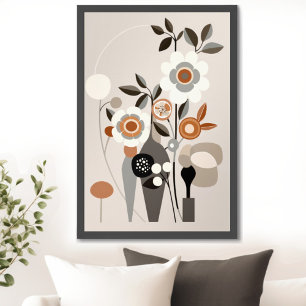 Affiche Retro Floral Mid Century Art Moderne Imprimé Mur