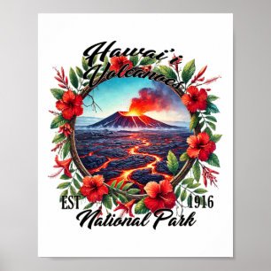 Affiche Rétro floral Parc national des volcans d'Hawaï Cam