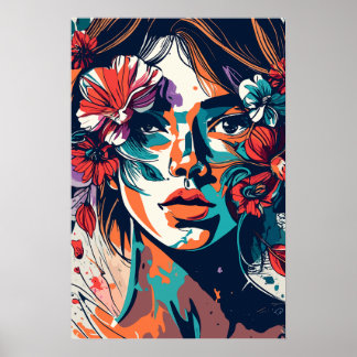 AFFICHE RÉTRO FLORAL RÊVE POUVOIR FILLE