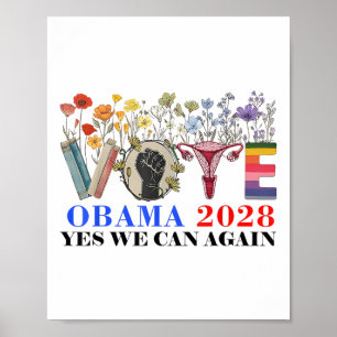 Affiche Retro Floral Vote Obama 2028 Oui Nous Pouvons À No