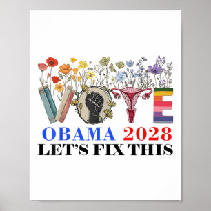 Affiche Retro Floral Vote Obama 2028 Réparons Ce Président