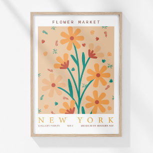 Affiche Retro Flower Market New York Orange Abstrait