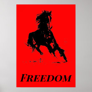 Affiche Retro Freedom Red Black Pop Art Runse Horse